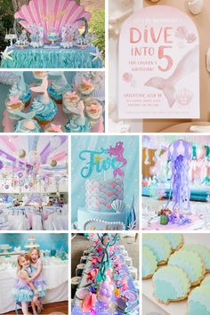 a little mermaid birthday party with pink and blue decorations