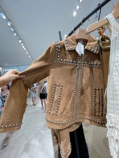 suede studded jacket Studded Suede Jacket, Studded Jacket Outfit, Suede Vest Outfit, Jacket Outfit Women, Studded Leather Jacket, Crystal Belt, Studded Jacket, Fashion Diva