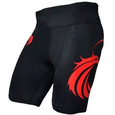 the shorts are designed with red and black designs