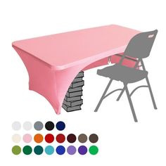 a pink table and chair with different color options for the covers on it's legs