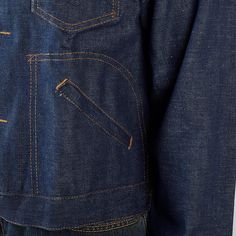 "Details: This is a jean jacket in dark denim. Logo snap buttons up the front, snap chest pockets, angled hip pockets, snap cuffs and snap belts on either side of the back. The front, on either side of the button panel, is folded and reinforced with stitching. This feels like a heavy duty piece, well made and durable, a traditional, classic style jean jacket. Selvedge is on the inside on each side of the button panel. This listing is for jackets marked size 42. These are old store stock, we have Selvedge Denim, Mens Vintage, Denim Cotton, Dark Denim, Jeans Style, Vintage 70s, Jean Jacket, Vintage Men, Belts