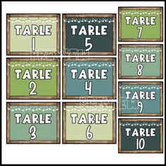 the table numbers are displayed in different styles and sizes, including one for each number