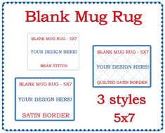 blank mug rug with 3 styles and 5x7 inches for your design project or sewing project