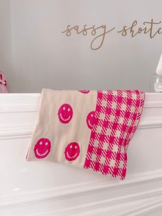 The Sassy Smiley Scarf from Sassy Shortcake is a pink and cream, reversible scarf. She features a pink and cream smiley + houndstooth plaid pattern. This pretty is very nice quality!! Perfect gift idea! Trendy Pink Scarves, Trendy Pink Scarves One Size, Sassy Shortcake, Pink Smiley Face, Pink Smiley, Face Scarf, Reversible Scarf, Smiley Faces, Smiley Face