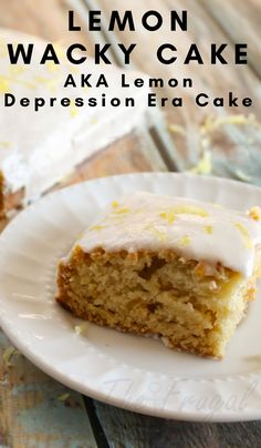 a piece of lemon wacky cake on a white plate