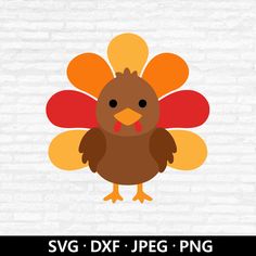 a turkey svg file is shown on a white brick wall with the words svg dxf jpeg png