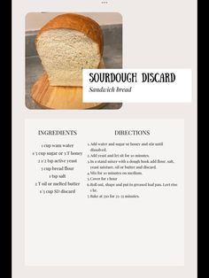 a recipe for sourdough bread on a cutting board