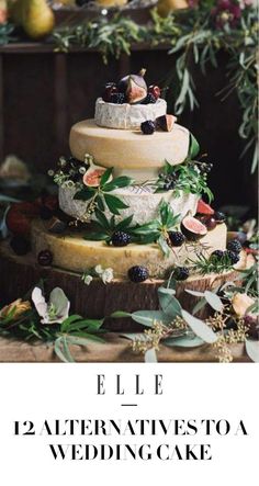 an image of a wedding cake with flowers and leaves on it that reads, ele 12 alternatives to a wedding cake