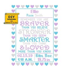 a cross stitch pattern with words and hearts