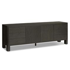 the sideboard is made from wood and has three drawers, one with two doors