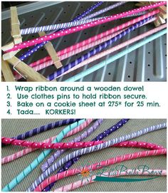 the instructions for how to wrap ribbon around a wooden dowel