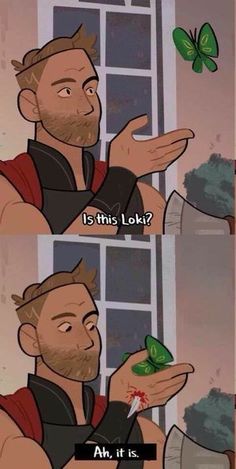 a cartoon character holding a green frog in his hand and the caption says,'thor