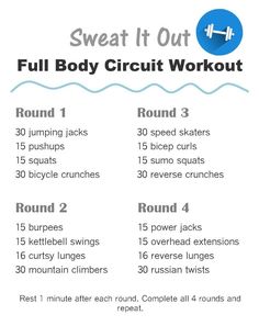 the full body circuit workout is shown with instructions for how to do it and what to use