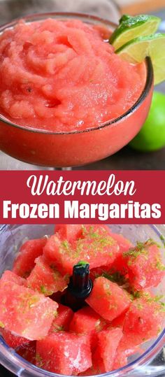 watermelon frozen margaritas in a glass bowl