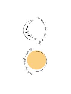 two phases of the moon, one in orange and one in yellow with writing on it