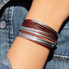 Lizzy Classic 4 Strand Silver Plated Leather Wrap Bracelet Bracelet Necklace Wrist Size*: Petite Leather Wrap Bracelet, Blue Bracelet, Braided Leather, Leather Wraps, Grey Leather, Necklace Silver, Silver Bracelets, Silver Necklaces, Women's Jewelry