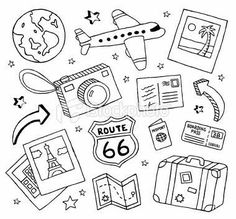 black and white travel doodles with the route 66 on it royalty photo - illustration