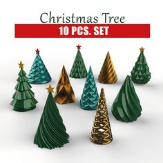 christmas tree 10 pc set in various colors and sizes