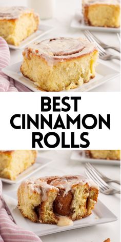 cinnamon roll on a plate with the words best cinnamon rolls above it and below photo