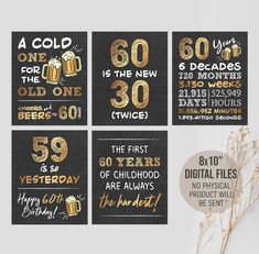 four black and gold birthday cards with the numbers forty one, forty two twenty three