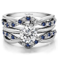 a diamond and blue sapphire engagement ring set