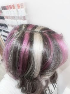 #hairstyles #hairinspo #neopolitanaesthetic Neapolitan Hair Dye, Peekaboo Hairstyles, Curly Neopolitan Hair, Blonde Pink Streaks