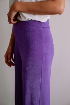 Long pants Slightly elastic fabric Fluid Not lined Sizes : S / M / L S : Length 39.8 in - Width 13 inM : Length 40.6 in - Width 13.8 inL : Length 41.3 in - Width 14.6 in Ophélie is 5'6, Larissa is 5'9 and both wear a size S Our model wear Ecru Luke T-Shirt Contexture : 95% Polyester - 5% elastane Handwash only Stretch Full Length Purple Pants, Solid Stretch Ankle-length Bottoms, Solid Stretch Ankle-length Pants, Full-length Purple Elastane Pants, Purple Full-length Elastane Pants, Non-stretch Purple Trousers, Purple Full-length Bottoms With Elastic Waistband, Purple Stretch Elastane Bottoms, Purple Stretch Elastane Pants