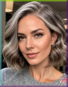 Teens Gracefully Gray Hair, Blond Highlights On Greying Hair, Dark Hair With Natural Gray, Gray Hair Tan Skin, Dark Blonde To Grey Transition, Brown Hair With Gray Blending, Transition From Brunette To Gray Hair, Grey Highlighted Hair, Grey With Brown Hair