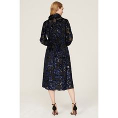 Black floral (39% Nylon, 37% Viscose, 24% Lurex). Hourglass. Long sleeves. Collar. Front button closure. 46" from shoulder to hemline. Imported. Winter Party Dress With Floral Embroidery, Fall Floral Print Midi Dress For Night Out, Long Sleeve Midi Dress With Floral Embroidery For Fall, Long Sleeve Floral Embroidered Midi Dress For Fall, Formal Long Sleeve Midi Dress With Floral Embroidery, Embroidered Cocktail Dress For Fall, Fall Embroidered Cocktail Dress, Elegant Fall Embroidered Midi Dress, Elegant Fall Midi Dress With Embroidery