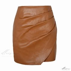 Elluis - Sophisticated High-Waisted Irregular Leather Skirt with Flattering Contoured Fit, Zipper Closure, and Elegantly Gathered Pleats Wrap Around Skirt, Skirt Type, Types Of Skirts, Leather Skirt, High Waisted, Skirt, Zipper, Leather