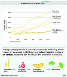 an info sheet showing the average yield for crops in africa and asia, as well as prices