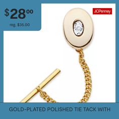 This gold-plated tie tack is complemented by a diamond accent at the center.23K gold-plated brassdiamond: .0035 CT.T.W.Metal Color: Gold ToneBase Material: 100% BrassCare: Wipe CleanMetal: BrassCountry of Origin: Made in US Adjustable Formal Jewelry For Father's Day, Gold Jewelry For Father's Day Formal Events, Gold Jewelry For Formal Occasions On Father's Day, Gold Jewelry For Formal Father's Day Celebration, Classic Jewelry With Polished Finish For Workwear, Classic Polished Jewelry For Work, Classic Gold Jewelry For Work, Classic Gold Jewelry For Business, Gold Jewelry For Father's Day Formal Occasions