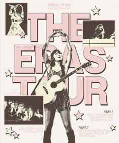 an advertisement for the elvis tour with a woman holding a guitar in her right hand