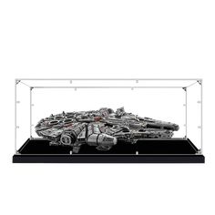 a star wars millennium falcon model in a display case