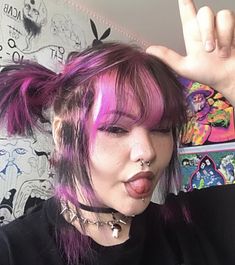 Pink Racoon Tail Hair, Racoon Stripes Hair, Racoon Tail Hair, Purple And Green Hair, Purple Black Hair, Pink And Black Hair, Peekaboo Hair, Cute Hair Colors, Tail Hair