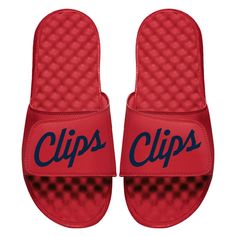 Rep your LA Clippers with every step taken in these ISlide Secondary Slide Sandals. Featuring a lightweight yet supportive EVA midsole and the RPL Signature Relief Pro Lining, they offer a massaging footbed contour that molds to the shape of your foot for ultimate comfort. Each sandal is custom printed by hand using a unique printing process, resulting in vibrant LA Clippers graphics that showcase your team spirit. Comfortable Non-slip Flip Flops For Sports, Comfortable Breathable Open Toe Slides, Sports Slide Flip Flops, Adjustable Synthetic Slides For Sports, Sports Open Toe Slides With Removable Insole, Breathable Comfortable Flat Slides, Comfortable Breathable Slides, Adjustable Slides With Cushioned Footbed For Sports, Adjustable Cushioned Slides For Sports