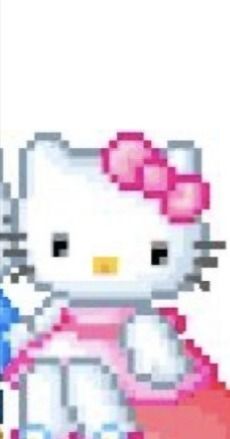 an image of a hello kitty holding a blue object in her hand with the word hello kitty written on it