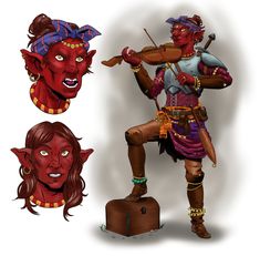 an image of a red demon playing the violin and devil with horns on his head