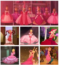 there are many pictures of princesses in pink dresses