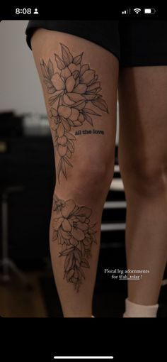 a woman's leg with flowers on it and the words, i love you