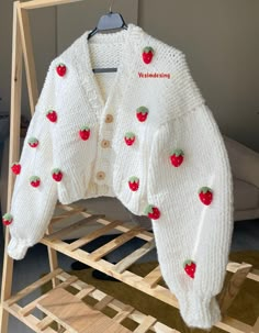 Cute strawberry cardigan with you!❤️ %100% handmade and strawberry carefully sewn. There is no nylon in the rope we use in our cardigan. This soft cardigan will be a great gift to yourself and your loved ones. 🍓  If you want to change the color of the cardigan, the buttons or the strawberry colors, you can send me a message. I will always be here to communicate and meet you. 💬  - PACKAGING - We support protecting nature. we use recyclable packages. Handmade accessories suitable for the model a Strawberry Cardigan, Strawberry Sweater, Strawberry Outfit, Crochet Sweater Design, Handmade Wardrobe, Cute Cardigans, Cute Strawberry, Soft Cardigan, Red Strawberry