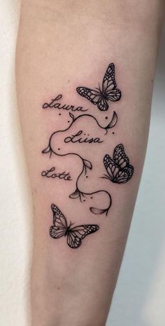 a woman's arm with butterflies on it and the words always be done in black ink