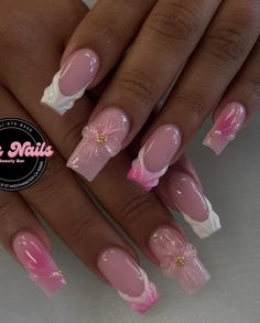 Special Nail Design, Gel X Nail Inspo Square, Short Nail Designs 2024, White And Hot Pink Nails, Girly Summer Nails, Birthday Nails Pink, White Nail Ideas, Summer Nail Ideas