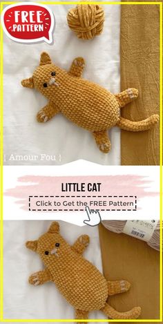 an image of a cat made out of knitted material and text that reads, little cat click to get the free pattern