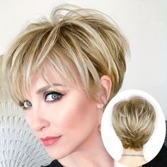 Faster shipping. Better service Waterfall Hairstyle, Curly Hair Wigs, Blonde Short, Short Layered, Curly Hair Wig, Short Hair Over 60, Wig With Bangs, Blonde Bombshell