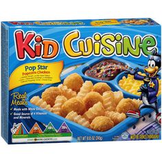 kid cuisine pop star chicken nuggies and macaroni and cheese in a blue box