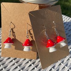 Bigger mushroom charm earrings  Comes in the color red  Light weight and comfortable  Handmade .  Great gift for a groovy friend Red Mushroom Design Jewelry Gift, Fun Mushroom Design Jewelry For Gifts, Fun Mushroom Design Jewelry Gift, Red Mushroom Design Earrings Gift, Playful Red Dangle Jewelry, Playful Nickel-free Red Earrings, Cute Mushroom-shaped Earrings For Gifts, Nickel-free Mushroom-shaped Earrings For Gifts, Handmade Fun Red Earrings