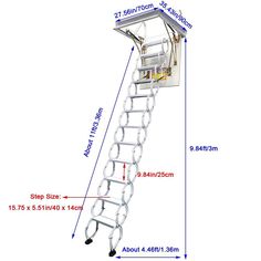 a ladder is shown with measurements for the steps to go up and down it's side