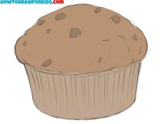 a drawing of a muffin with chocolate chips on it's top and bottom