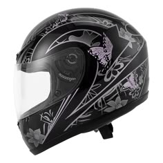 TCMT Adult Full Face DOT Motorcycle Helmet Black Pink Butterfly - TCMTMOTOR Biker Helmet Aesthetic, Purple Motorcycle Helmet, Painted Bike Helmet, Black Pink Butterfly, Custom Helmet Paint, Purple Helmet, Bike Helmet Design, Purple Motorcycle, Pink Helmet